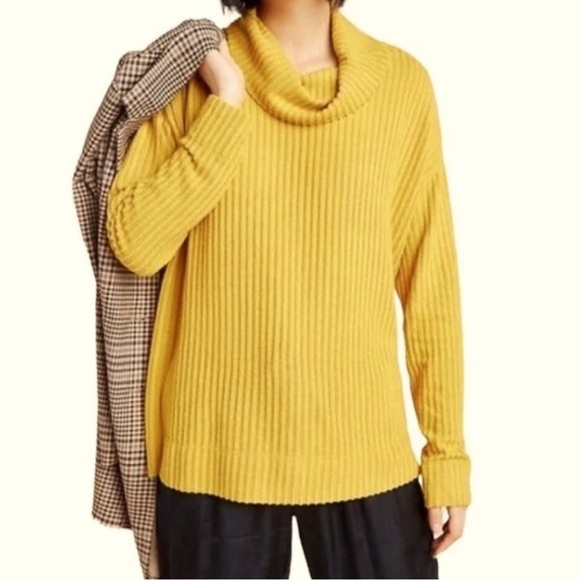 Maeve Anthropologie Womens Mustard Yellow Ribbed Turtleneck Sweater M Cozy Fall - Picture 1 of 11